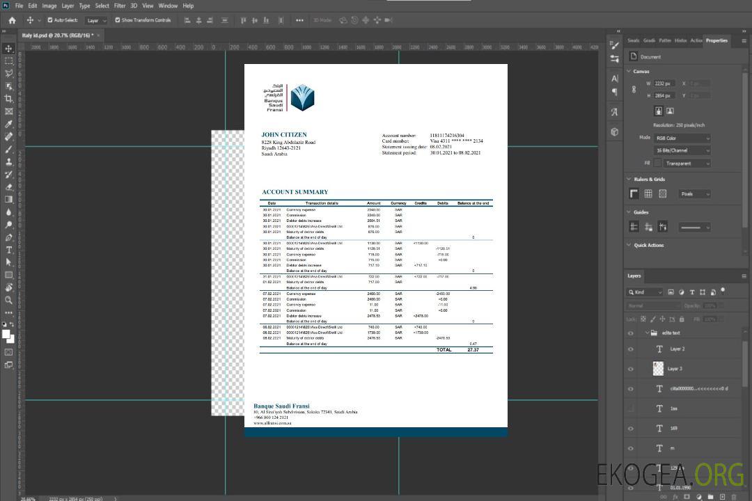 Modèle de relevé bancaire Saudi Arabia Banque Saudi Fransi au format Word et PDF, bon pour prouver l'adresse template Modèle de relevé bancaire Saudi Arabia Banque Saudi Fransi au format Word et PDF, bon pour prouver l'adresse template